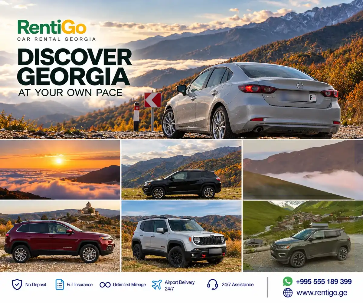 RentiGo car rental and scenic mountain road trip landscapes in Georgia